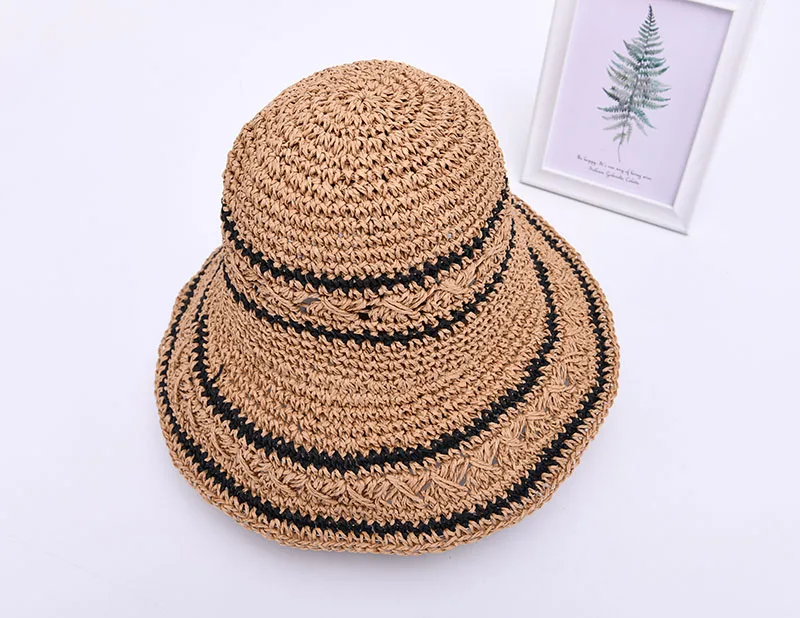 Полосатые брюки с широкими полями Защита от солнца бумага флоппи летняя соломенная шляпа оптом Панама пляжная для женщин Солнцезащитная