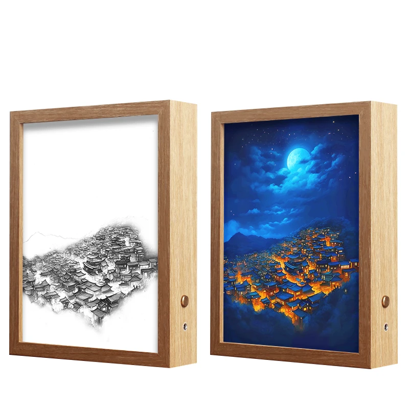 USB Rechargeable Acrylic LED Glowing Photo Frame Rectangle-Shaped Animal View Wall Art with Living Room Lighting Painting