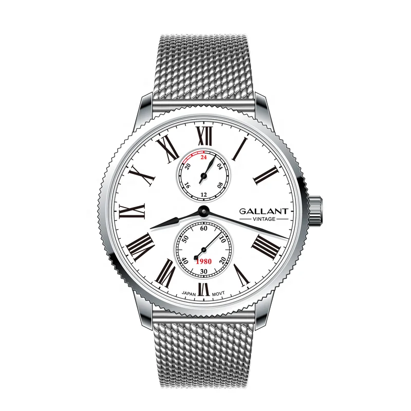 classic vintage watch stainless steel bezel japan movt  24hour/60 second function custom logo quartz men wrist watch
