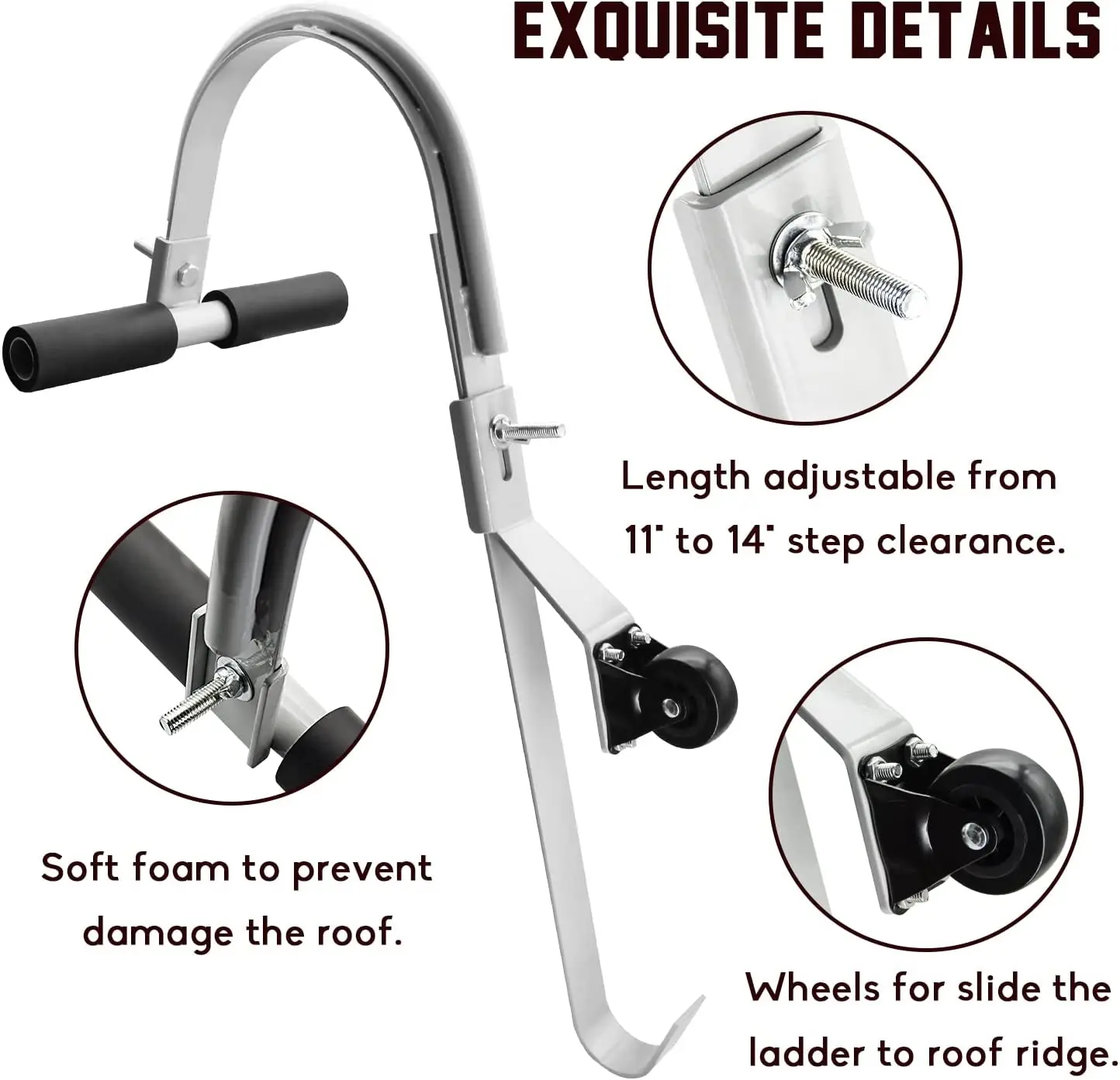 JH-Mech Roof Ridge Ladder Hook with Wheel  Extension Ladder Accessories for Roof Heavy Duty Steel Ladder Stabilizer