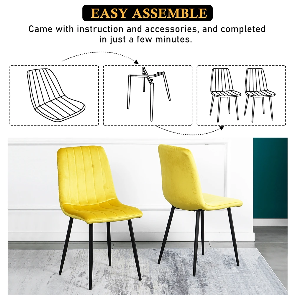 Home Hotel Restaurant Dinning Room Modern Yellow Fabric Dining Chair With Black metal Legs