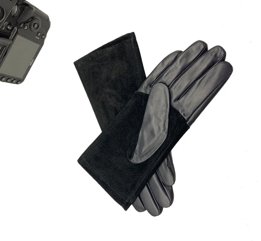 Women Fashion Plush Lining Warm Bows Winter Pu Leather Gloves