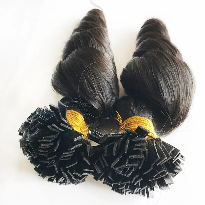 Flat Tip Fusion Keratin Human Hair Extensions, Loose Wave, 100 Strands