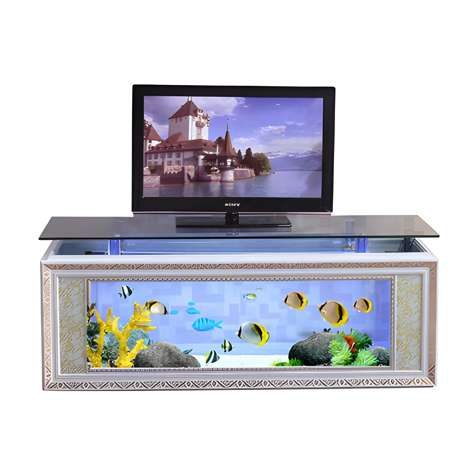 European-style TV cabinet ecological fish tank aquarium glass bar living room home coffee table