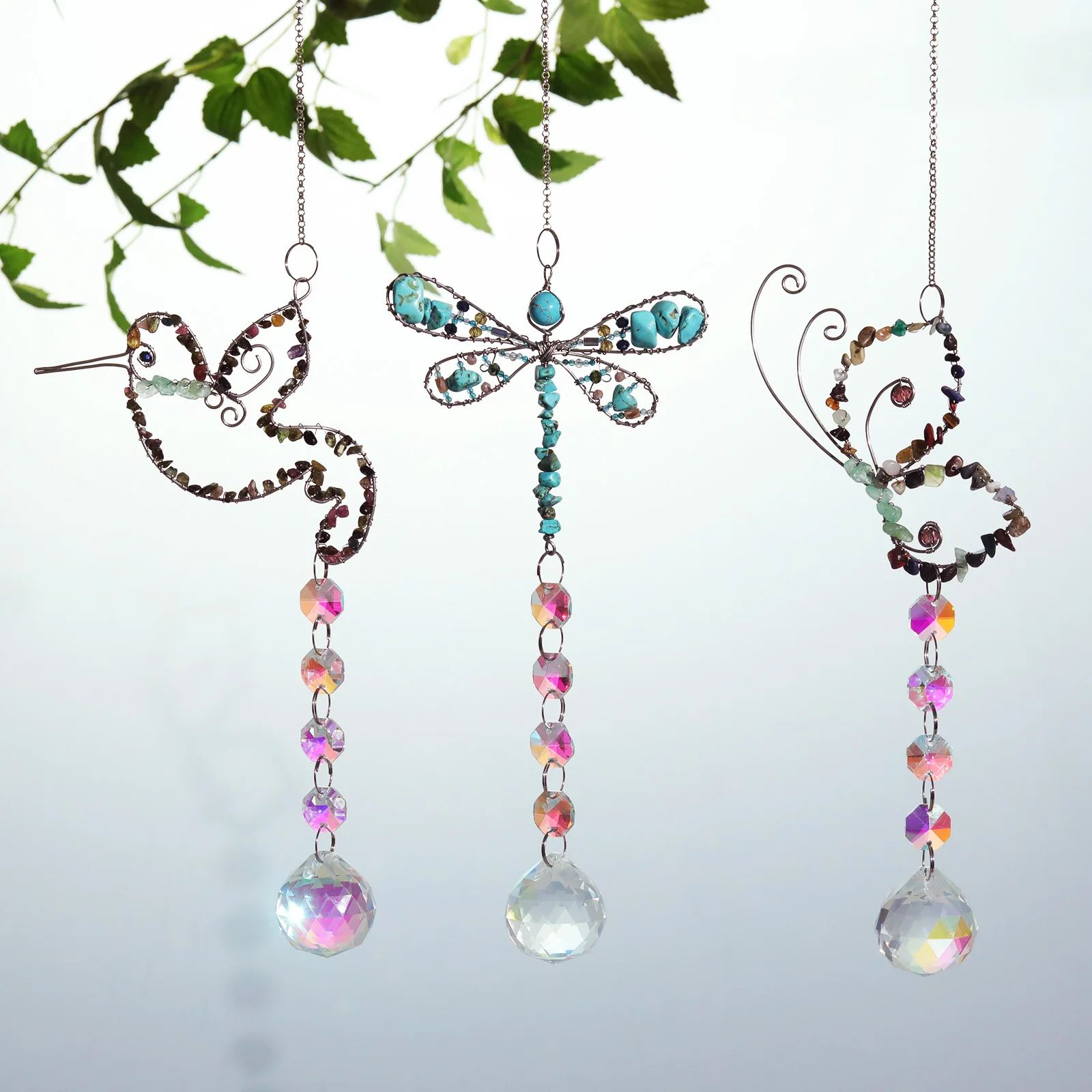 Stone Sun catchers Window Prisms Hanging  Natural Crystal Healing Stone Sun Catchers Hanging for Windows Rainbow Maker