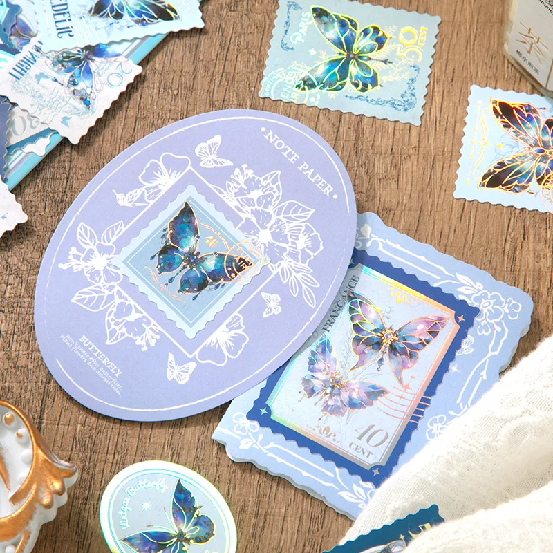 Simno 30pcs Vintage Postage Stamp Scrapbook Stickers Journal Aesthetic Small Butterfly Sticker Pack