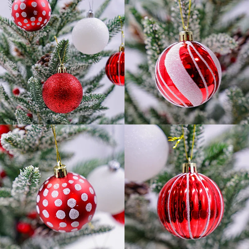 6cm Set of 24 Plastic Jars Packaging Red and White Christmas Balls Wedding Holiday Party Decoration Plastic Balls