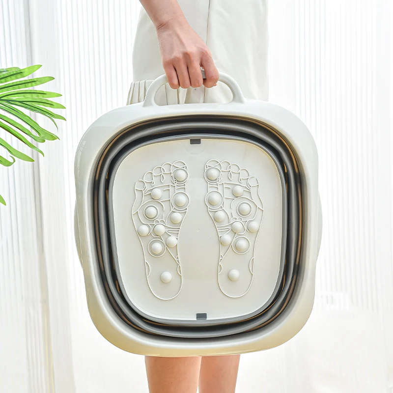 Plastic Rubber Foldable Bucket Foot Bath Collapsible Soak Tub Spa Bath Tools Massager Foot Soaking Bath Basin