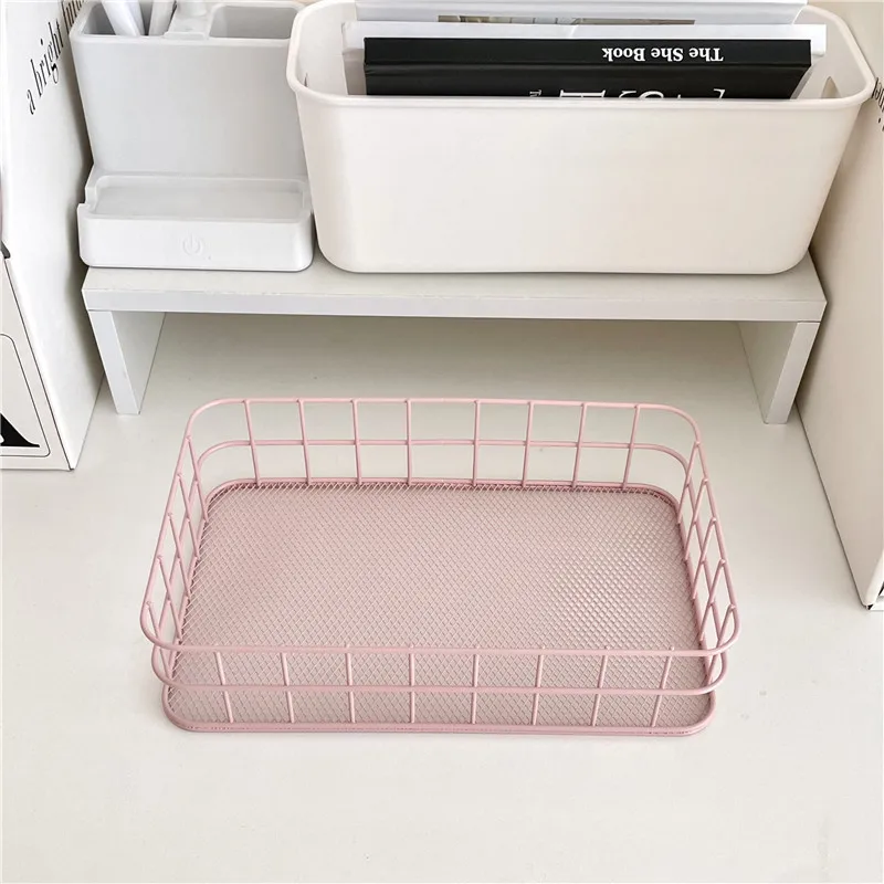 INS Nordic Iron Desktop Storage Basket Office Cosmetics Storage Box Dormitory Storage Rack Desk Organizer
