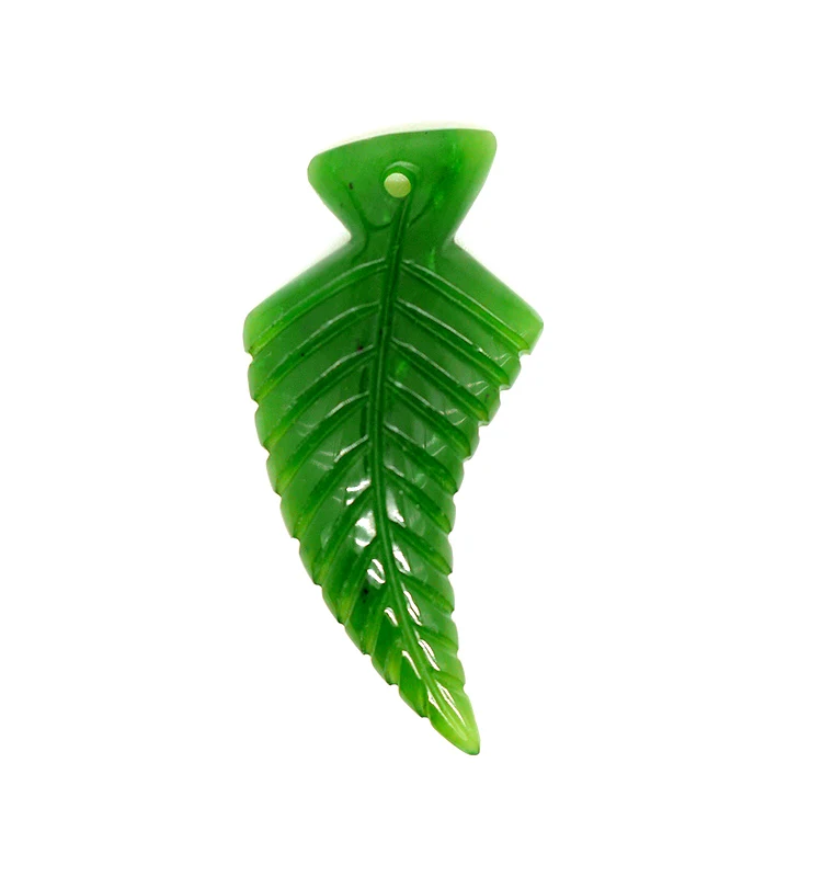 top quality engraved leaf necklace natural stone Maori fern green nephrite jade pendant