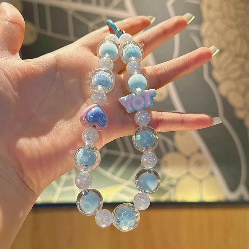 Hot Sell Cartoon Cheap Cute Bead Key Chain Bracelet Beaded Key Chain Beaded Mobile Phone Charm For Car Bag Accessories