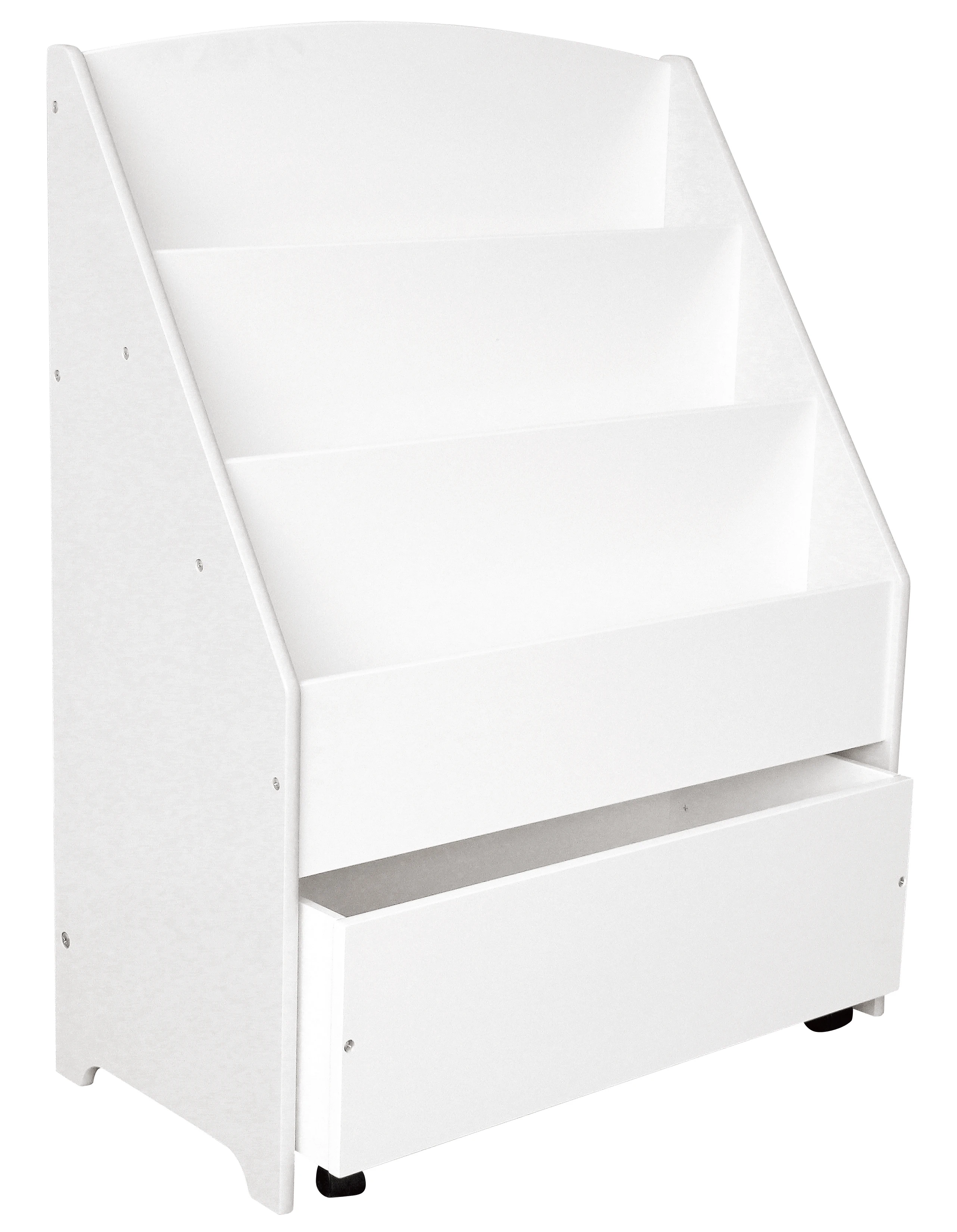 Newest design top quality cheap wooden children kids book shelf with movable toy box