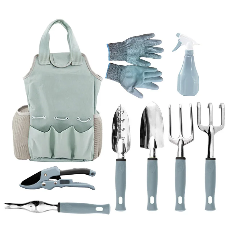 
Amazon Hot Sale Aluminum Alloy Weeder Rake Shovel Trowel Sprayer Pruner Garden Agricultural Gardening Tool Gift Set 