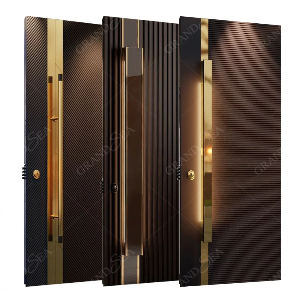 Luxury Upscale Hotel Strong Exterior Metal Entry Security Door With Smart Lock Entrance Anti-Theft Multi-Point Lock Pivot Door
