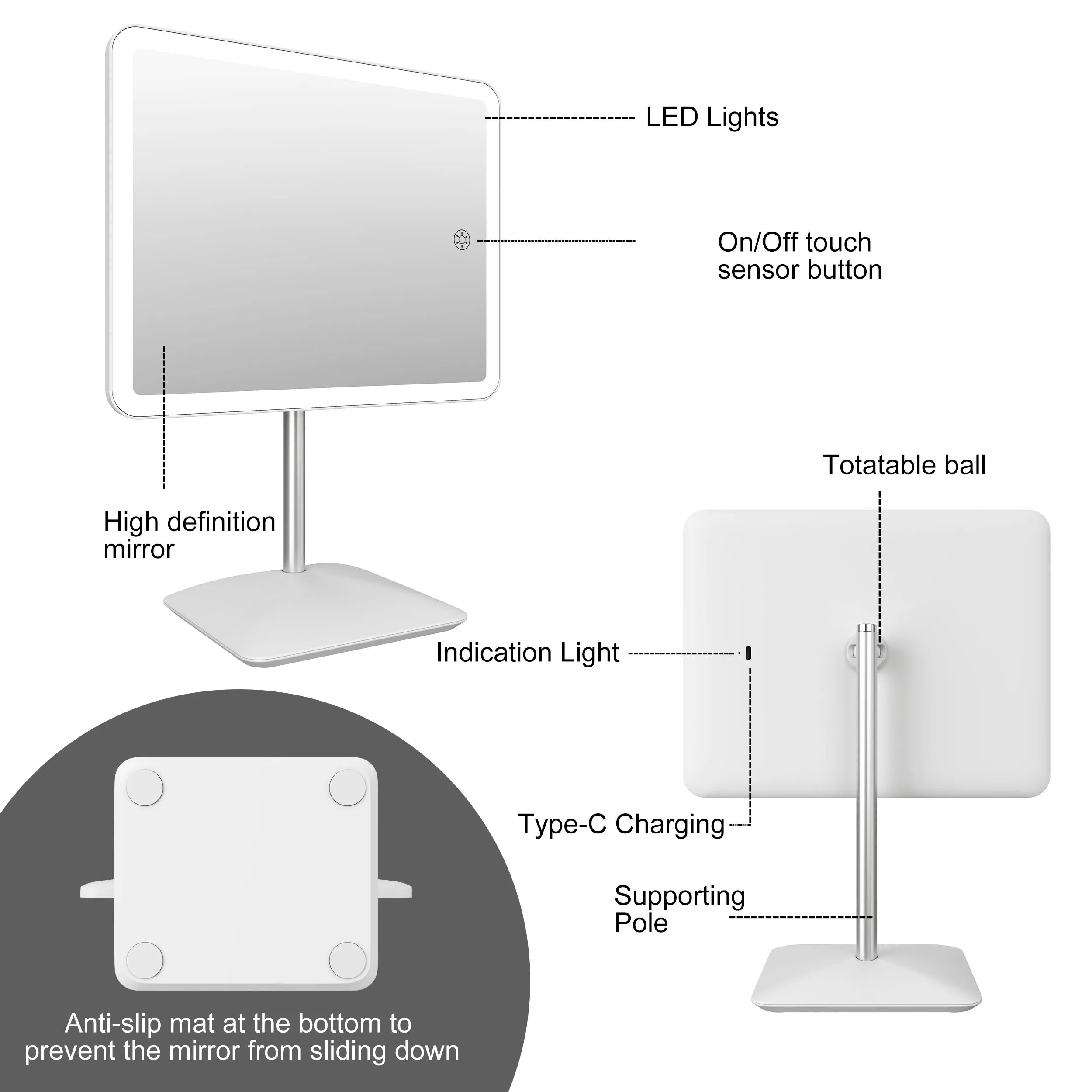 360 Degree Rotatable 84 Led Lights Brightness Adjustable Tabletop Cosmetic Lights Led Vanity With Table Makeup Mirror