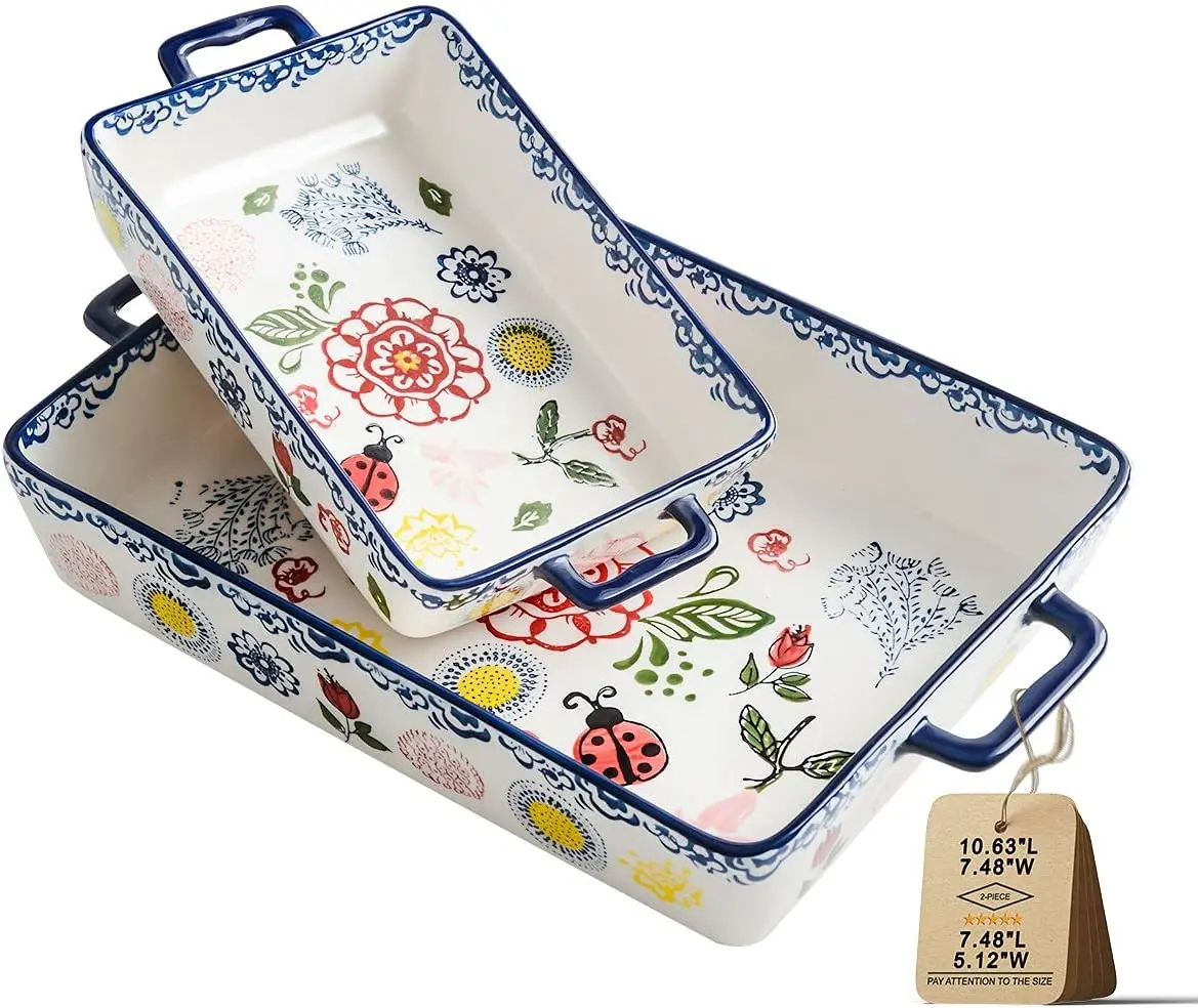 Factory sells Chinese style blue and white porcelain coating 2 piece bakeware set