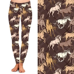 Custom design promotion wholesale buttery soft brown check running horse leggings