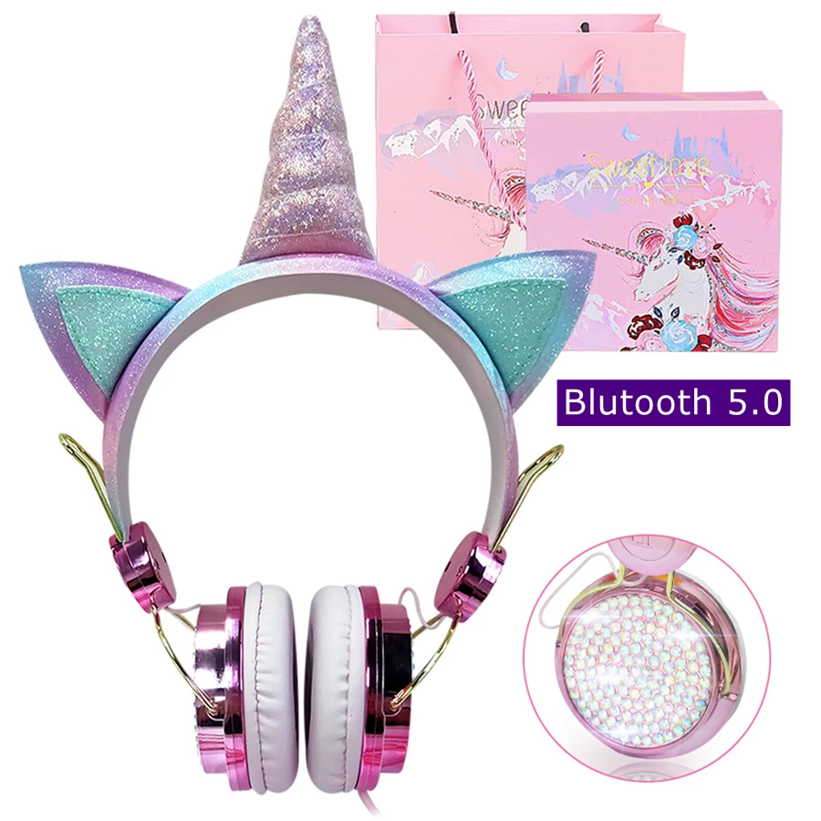 
Innoliance PVC Blootooth Blooth Children Unicorn Wireless Adjustable Cute Cartoon Design Girls Christmas Gift Headphones 