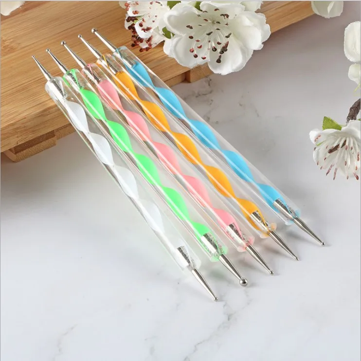 5pcs/set Dual Ends Marbleizing Nail Dotting Pencil Nail Art Drill Painting Brush Kit With Crystal Handle Manicure Tool Supplier