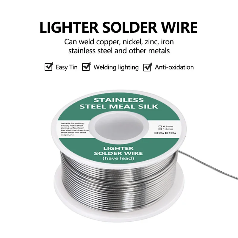 New Lighter Welding Wire 0.8mm50g/100g Copper-iron-nickel Battery Electrode Welding Universal Wire Stainless Steel Electronics 