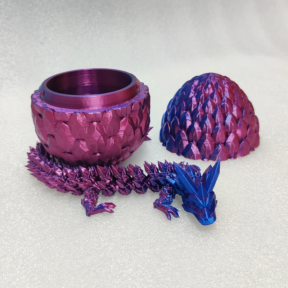 Custom Movable Articulated Crystal Dragon and Egg 3D Printed Chinese Dragon