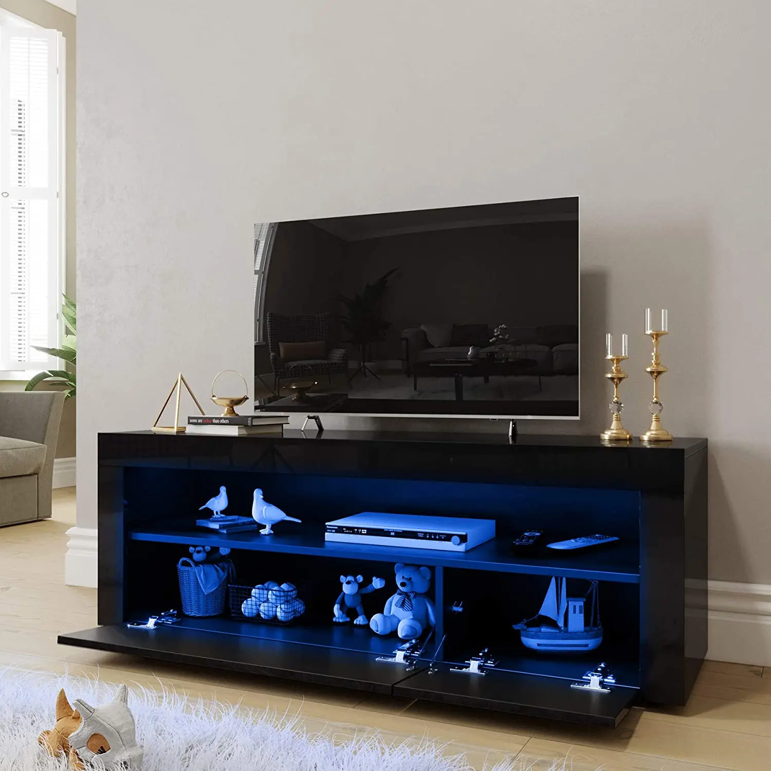 Home Furniture Smart Modern TV Stand with LED light in high glossy
