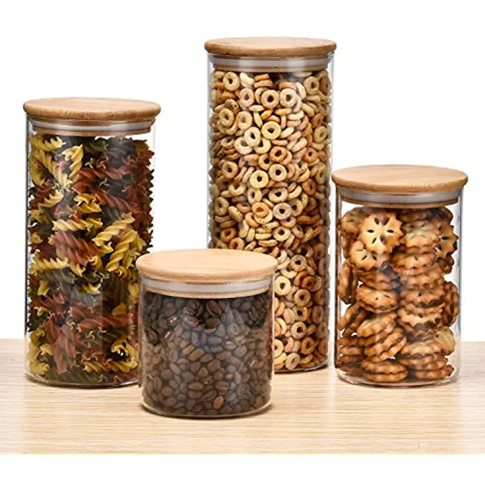 Multiple uses High borosilicate glass storage jars airtight with bamboo lid