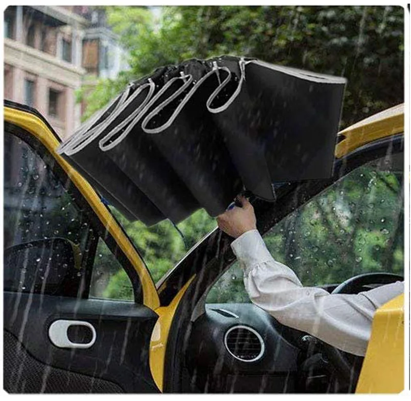 LED Automatic Windproof Umbrella With Reflective Stripe Reverse Light Umbrella Three Folding Inverted Umbrellas