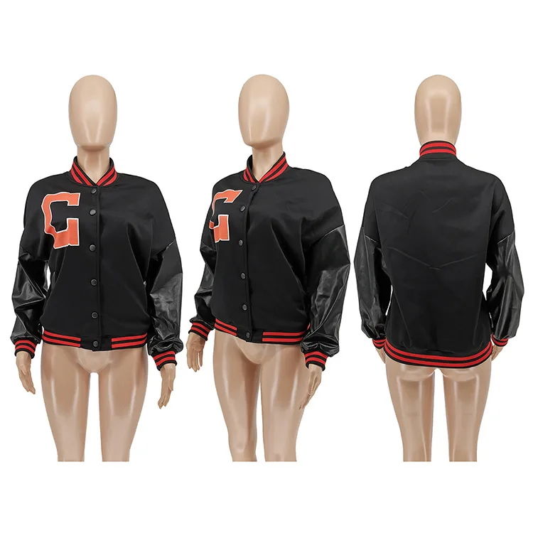 Модная женская Свободная куртка с длинным рукавом и карманами, Женская бейсбольная куртка с принтом логотипа