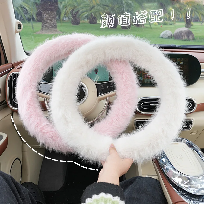 Car Interior Decorate Accessories Luxury Fox Fur Provides Warmth Heating Antifreeze Car Steering Wheel Cover For Women Girls