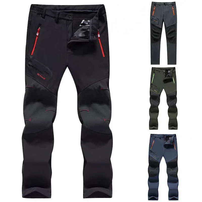 Hiking Ski Windproof Warm Soft Shell Fleece Trousers Waterproof Mens Snowboard Pants Soft Shell Multi Pocket Snow Anti Ski Pants