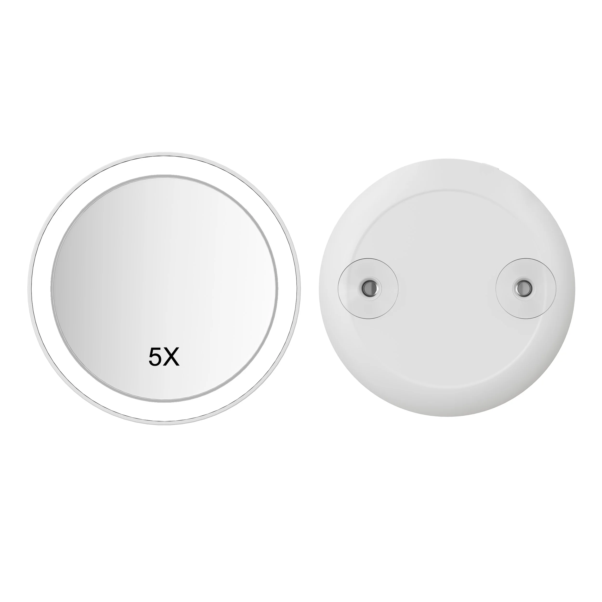 Type-C Charging Rechargeable Lighted Round Magnification Small 5x Travel Mini Magnifying Mirror With Suction Cups