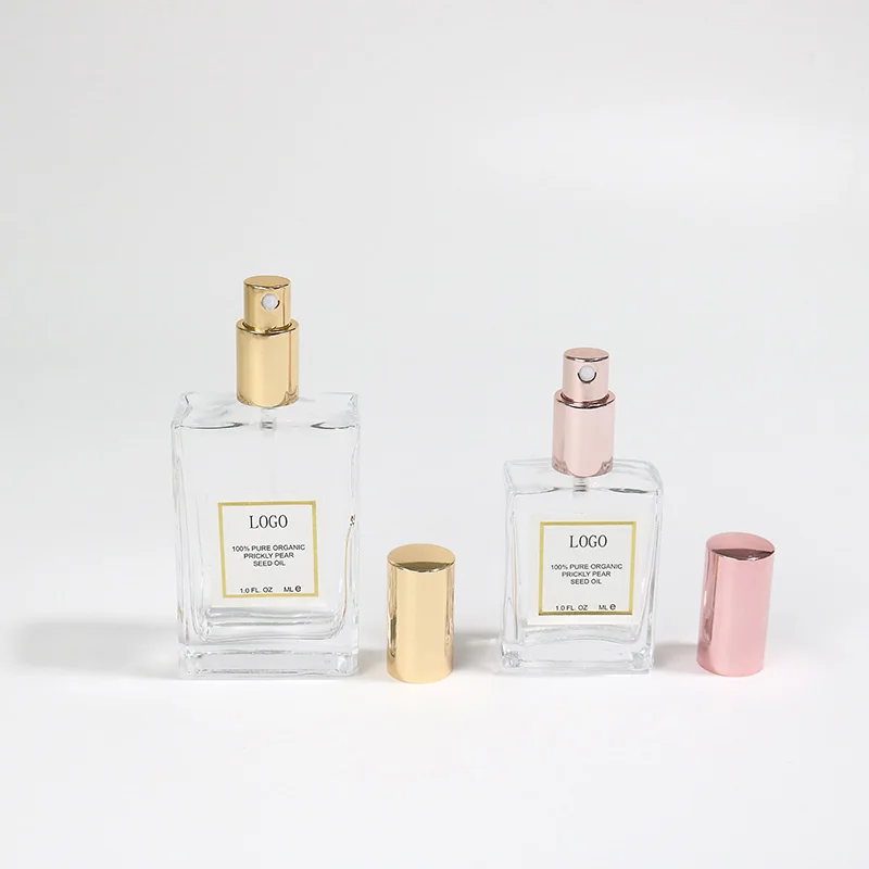 Glass Spray perfume bottles Cosmetic Square Crystal Bottle 30Ml Refillable perfume bottle screw neck with Gold Lid