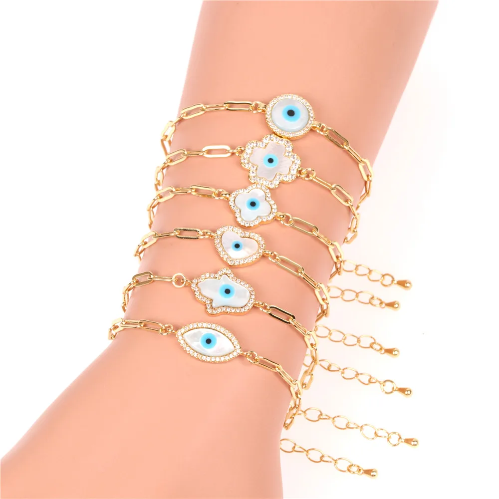 Newest gold shell evil evileye eye connector bracelet jewelry EYIKA lucky charm bracelets for women