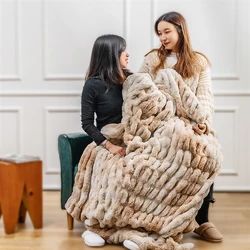 Soft Stylish Luxury Warm Embossed Tie Dye Ruched Bubbly Rabbit Faux Fur Minky Throw Blankets for Winter