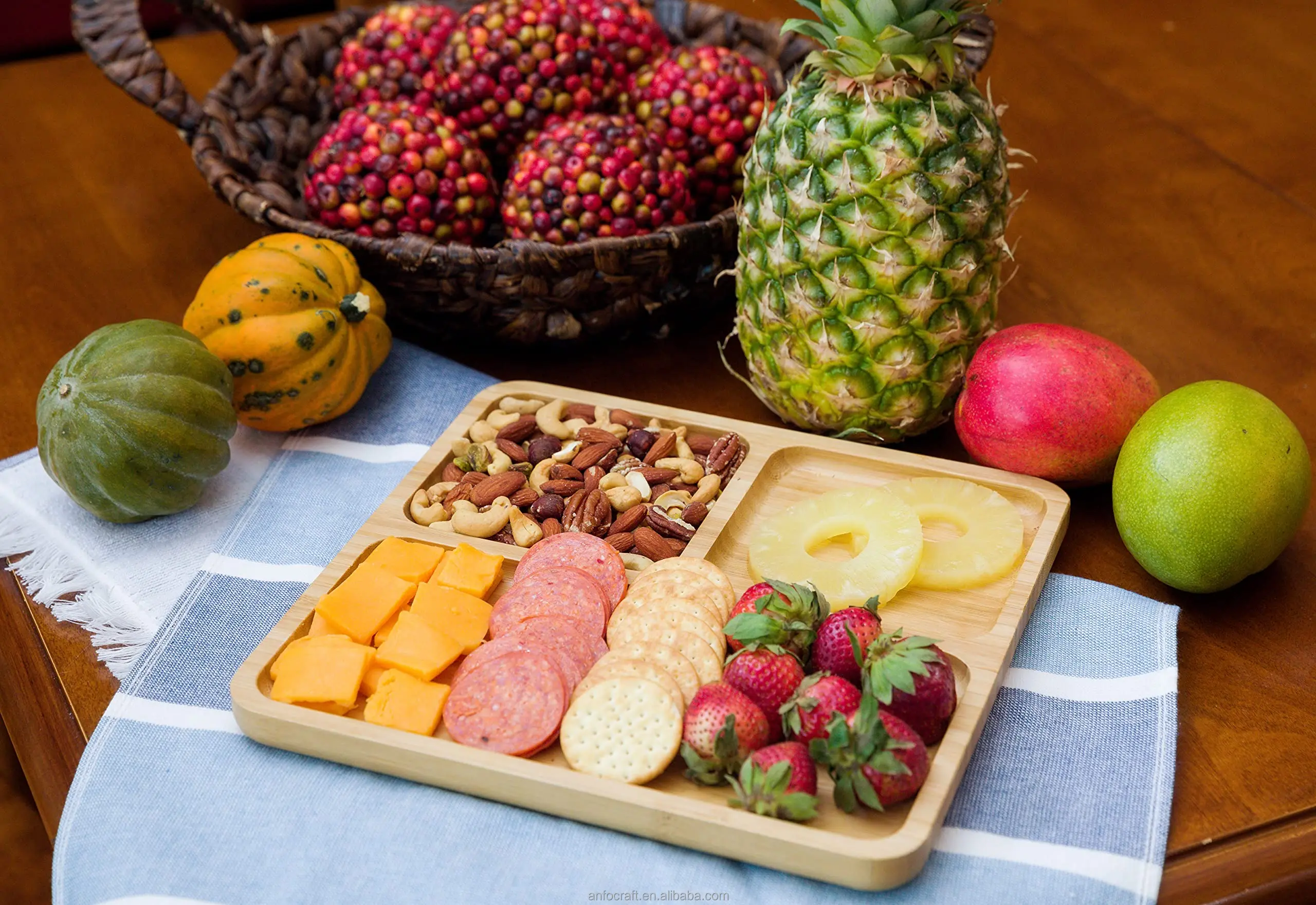 Bamboo Portion Plate 2 Pack Portion Plates for Adults Plates with Dividers Restaurant hotel use Vegetable and fruit dessert