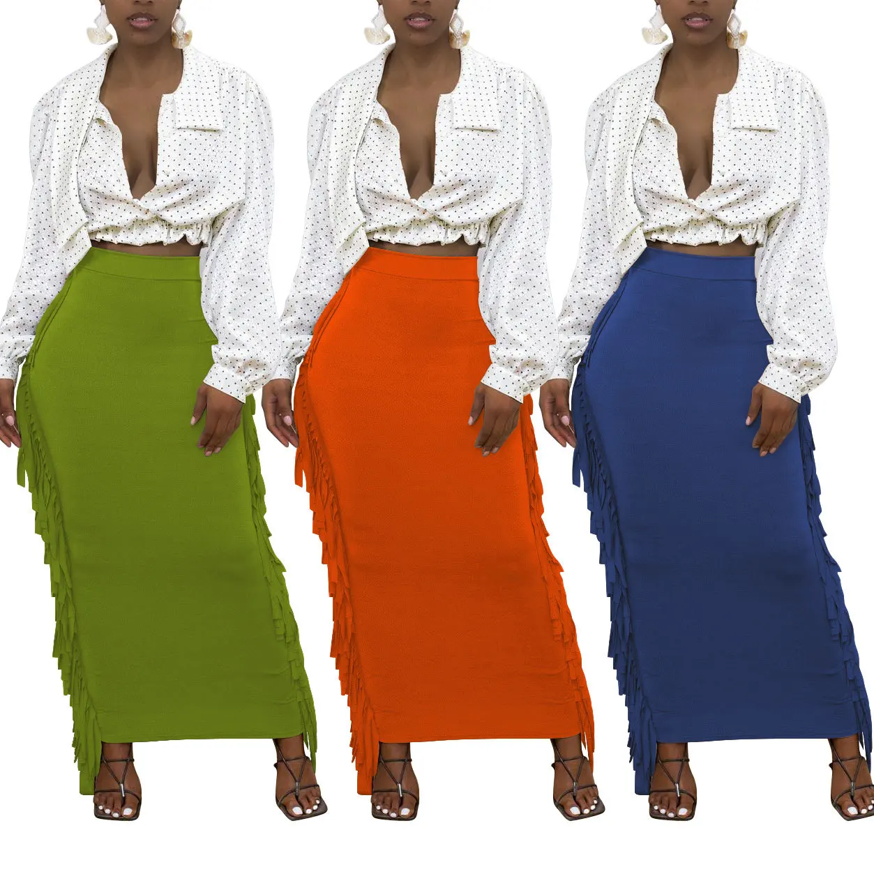 S-5XL High-quality Fashion Sexy brushed fabric elastic waistband women long fringed skirts high waist plus size womens skirts