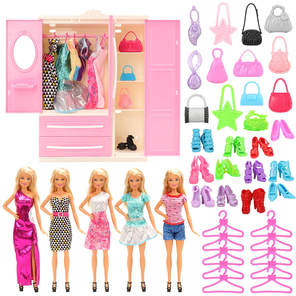 
Fashion Handmade Kids Toy 36 Items=1 Doll Wardrobe+10 Hangers+10 Handbag+10 Shoes+5 Dresses Clothes For 11.5inch Girl Doll Game 