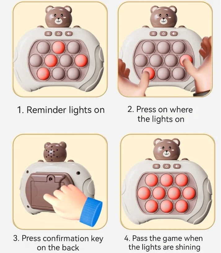 Handheld Whack-a-mole kids quick push game machine multi-functional bear shape two-color optional puzzle level decompression toy