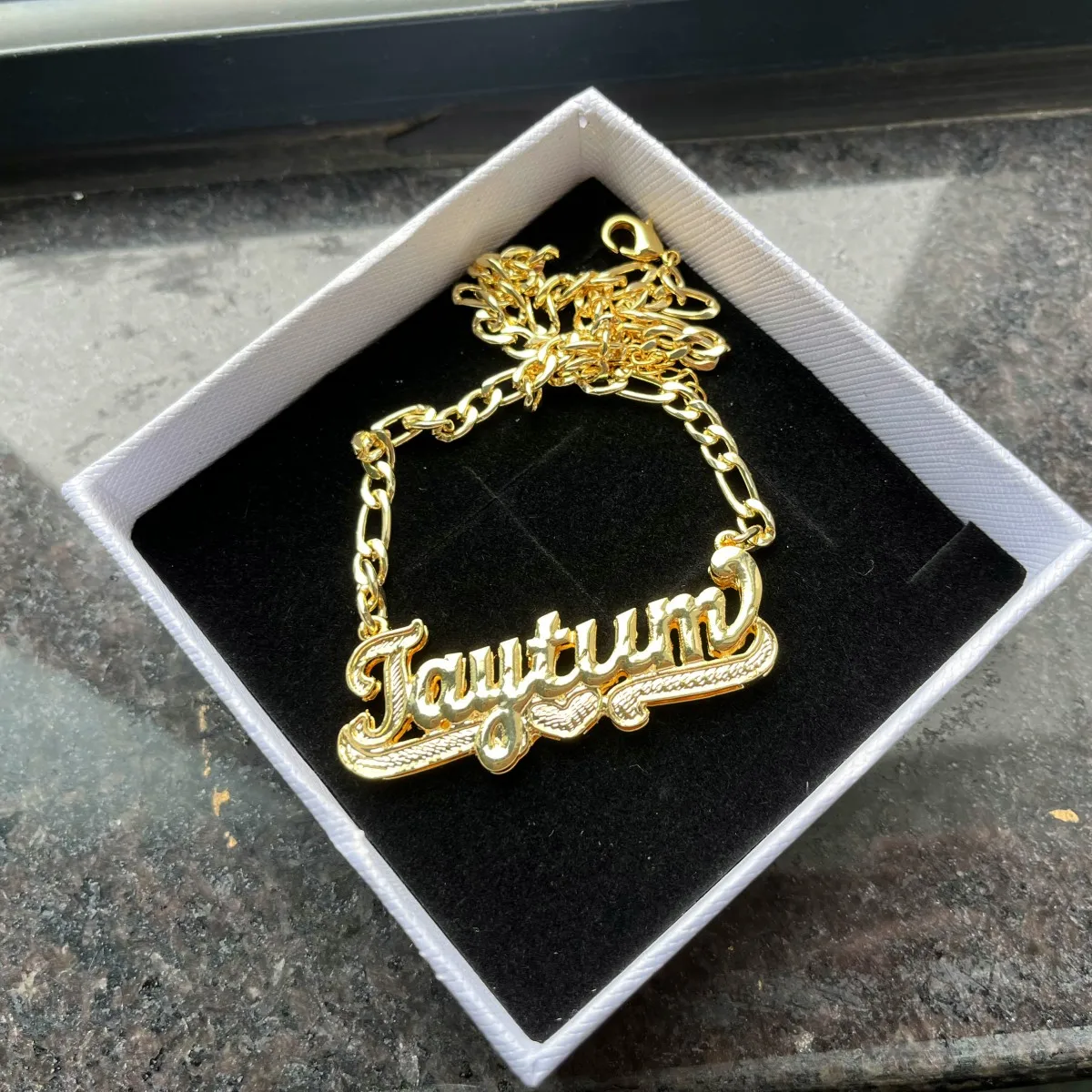 QIUHAN ODM Plated Custom Name Necklace Gold Double Layer Nameplate Brass 3D Pendant Letter Necklace Party Necklace