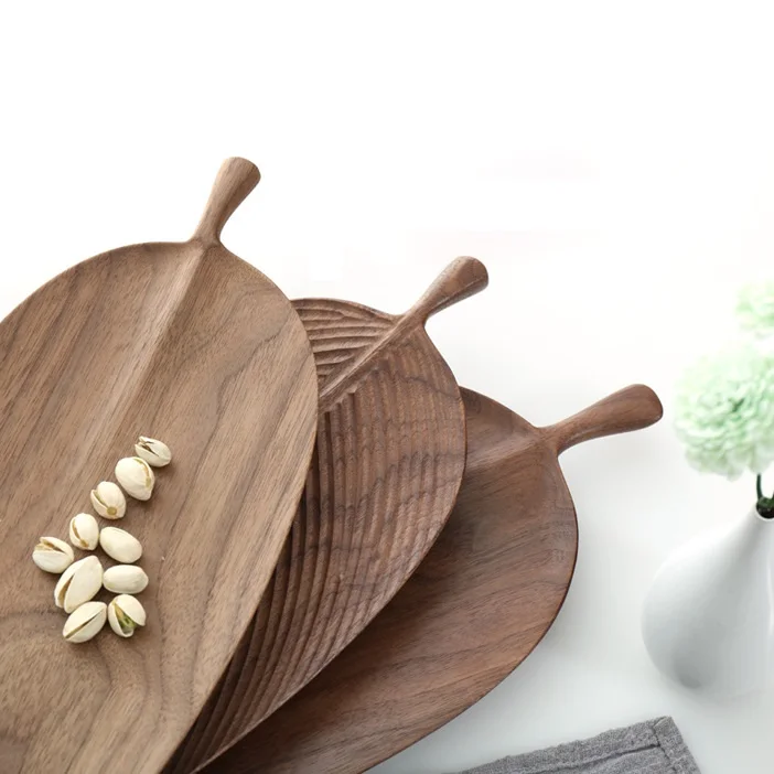 Modern creative wooden craft service tray leaf shaped tray fruit dried fruit snack tray