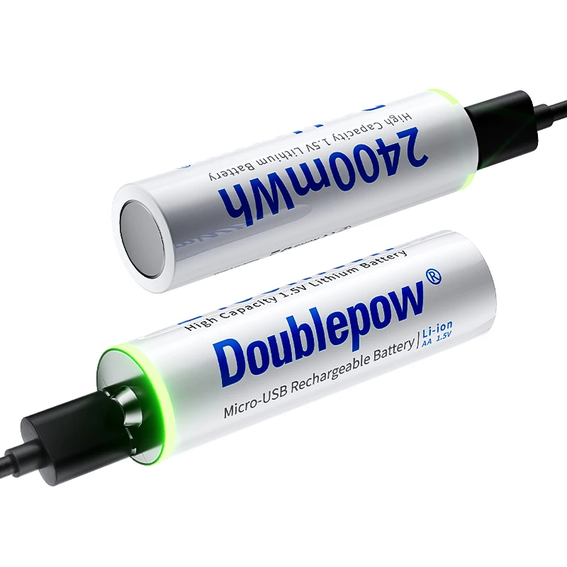 Doublepow New Design Full Capacity 2400mWh AA Rechargeable Lithium Batteries 1.5V USB Type C Charger Battery 2400mWh