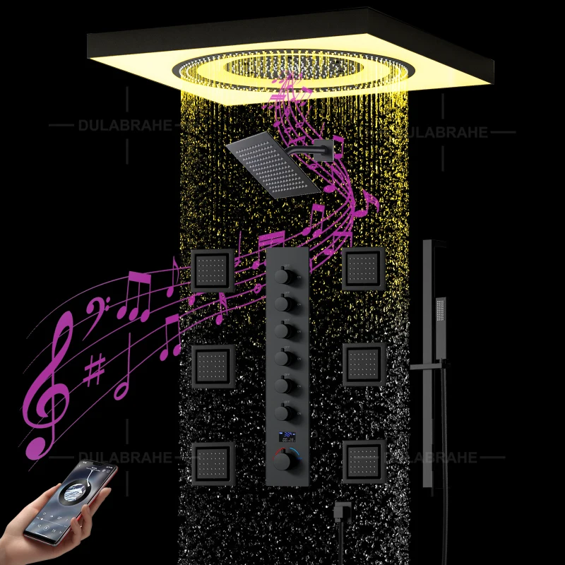 Music Led Shower Head 24 Inch Ceiling Embedded Rain Mist Cold and Hot Digital Display  Led Shower Set System