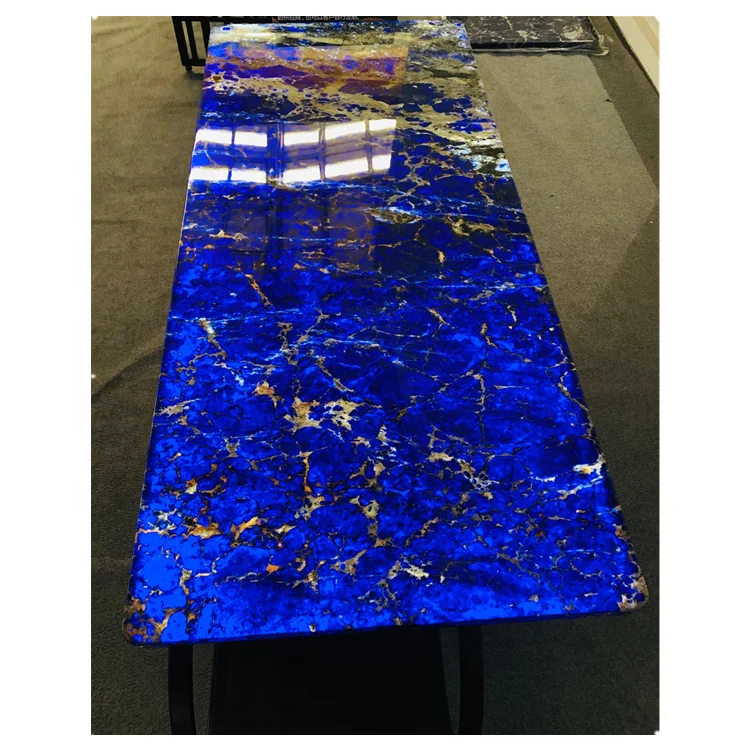 Luxury LED blue granite natural quartzitetransparent onyx backlit luni stone marble coffee table