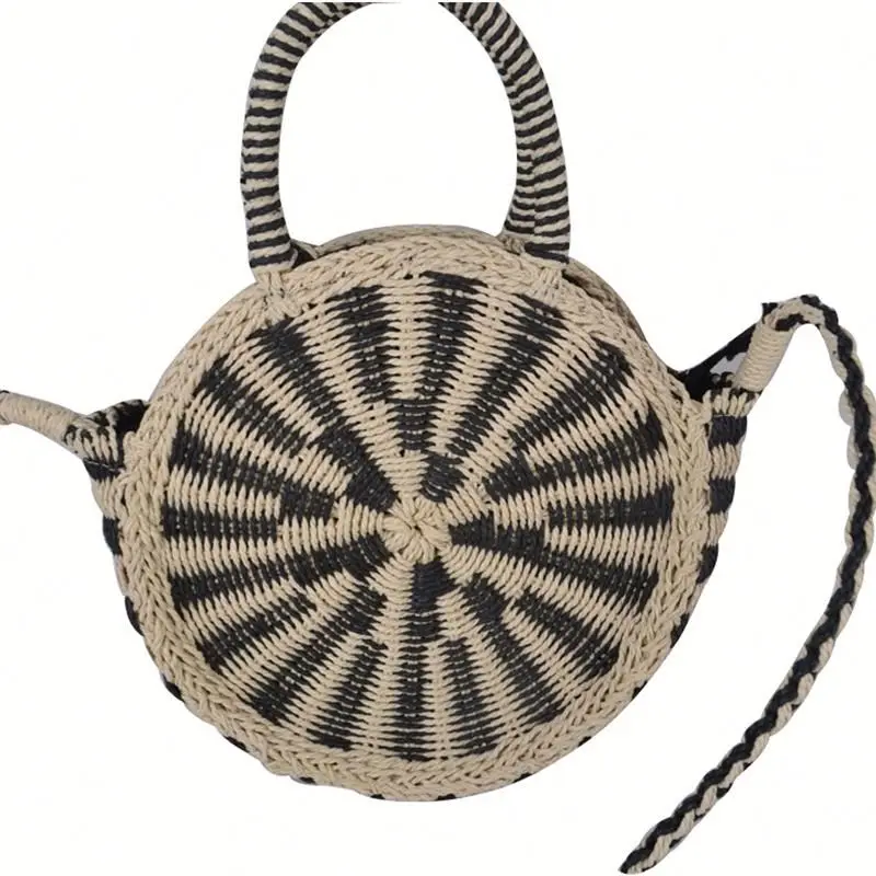Summer Handmade Woven Crossbody Round Straw Bag