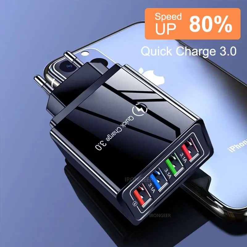 18 Вт Быстрая зарядка зарядное устройство 4 порта Usb для зарядки телефона 3A настенное универсальное Us/UKL/EU мобильного