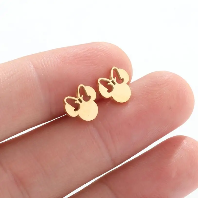 Cute 18K Gold Silver Black Gun Plated Stainless Steel Small Minnie Mouse Stud Earring Jewelry For Women