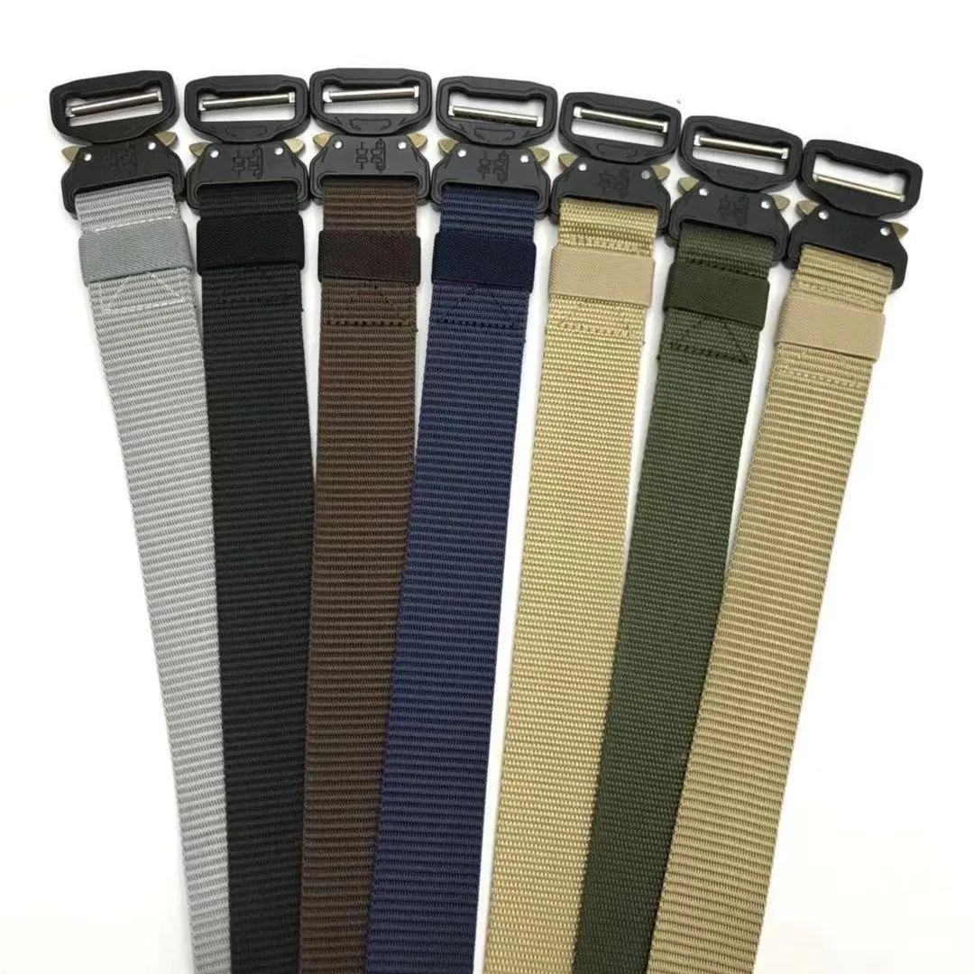 Wholesale Custom Logo Adjustable Simple Design Tactical Nylon Belt Fashion Fabric Webbing Belt with Alloy buckle