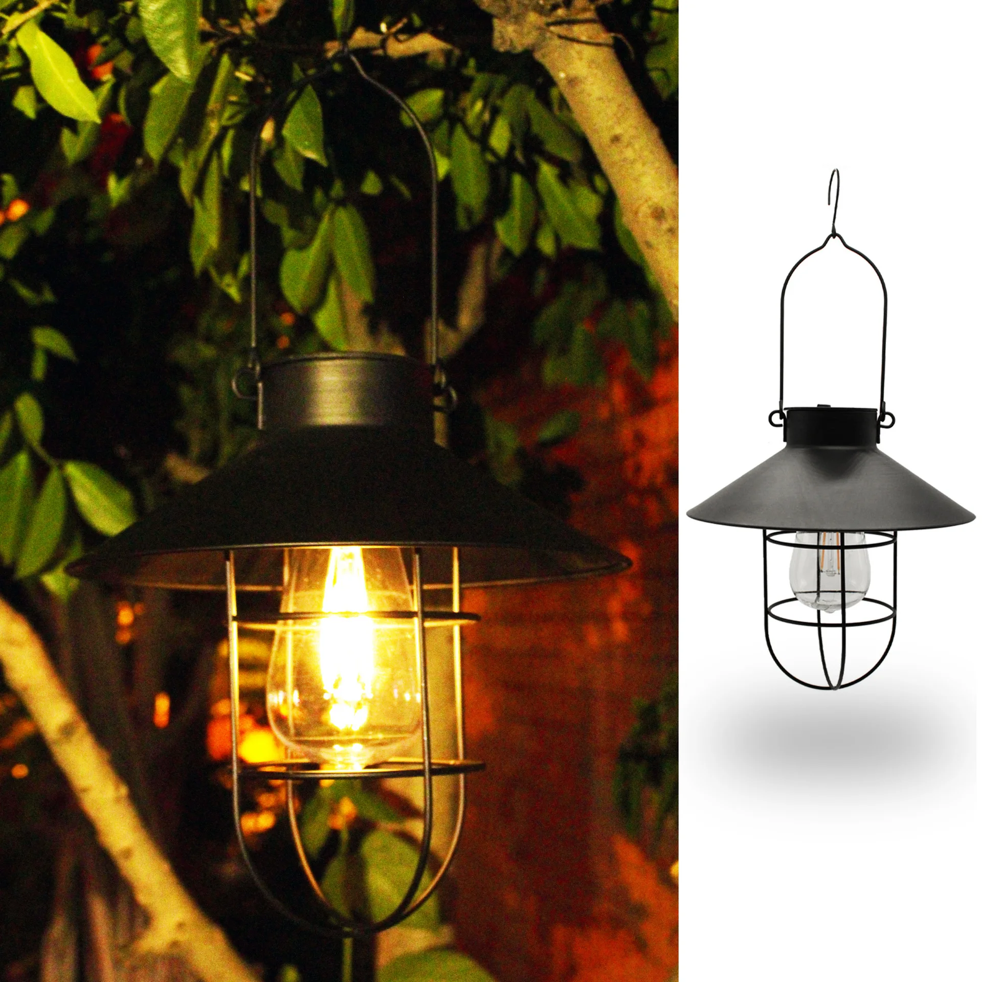 Garden Ornaments Landscape Garden Edging Solar Wrought Iron Tungsten Bulb Edison Retro Disc Hanging Lamp