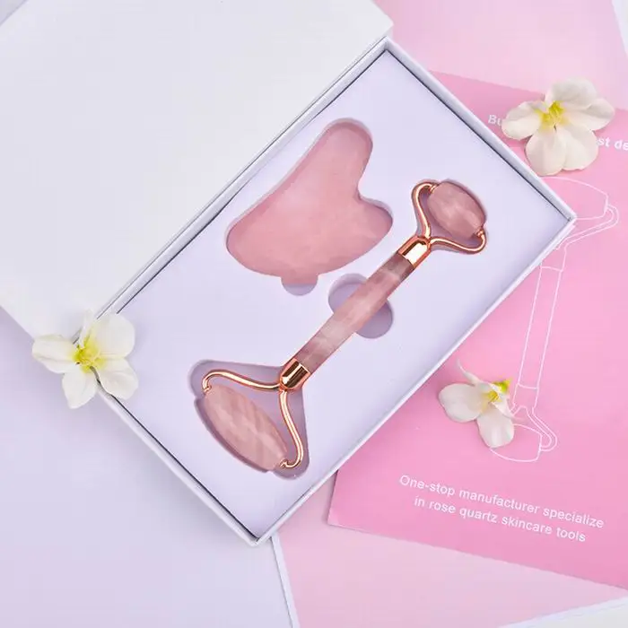 Wholesale Super High Quality Pink Jade Roller & Gua Sha Tools Set Face Roller Facial Beauty Roller Skin Care Tools Massage Tools